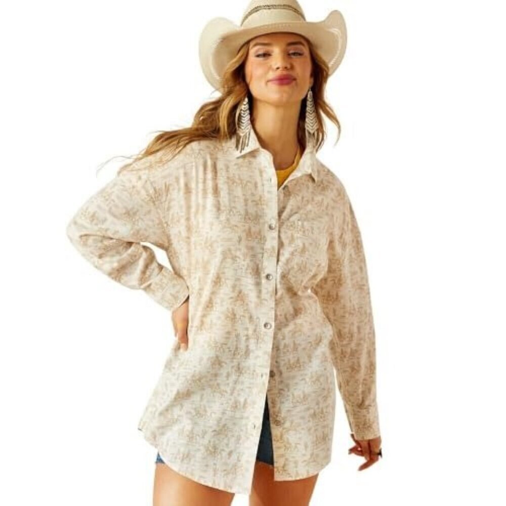 Ariat Women's LG Long Sleeve Poppy Western Desert Button Over Shirt Comic Toile